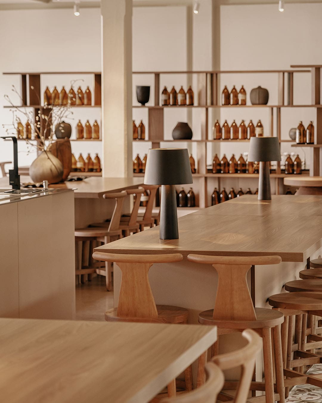 Gather at communal tables at Messenger Service