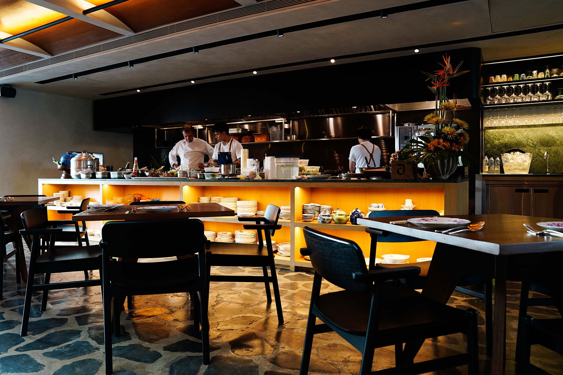 Chefs prepare for service at Michelin starred Aksorn