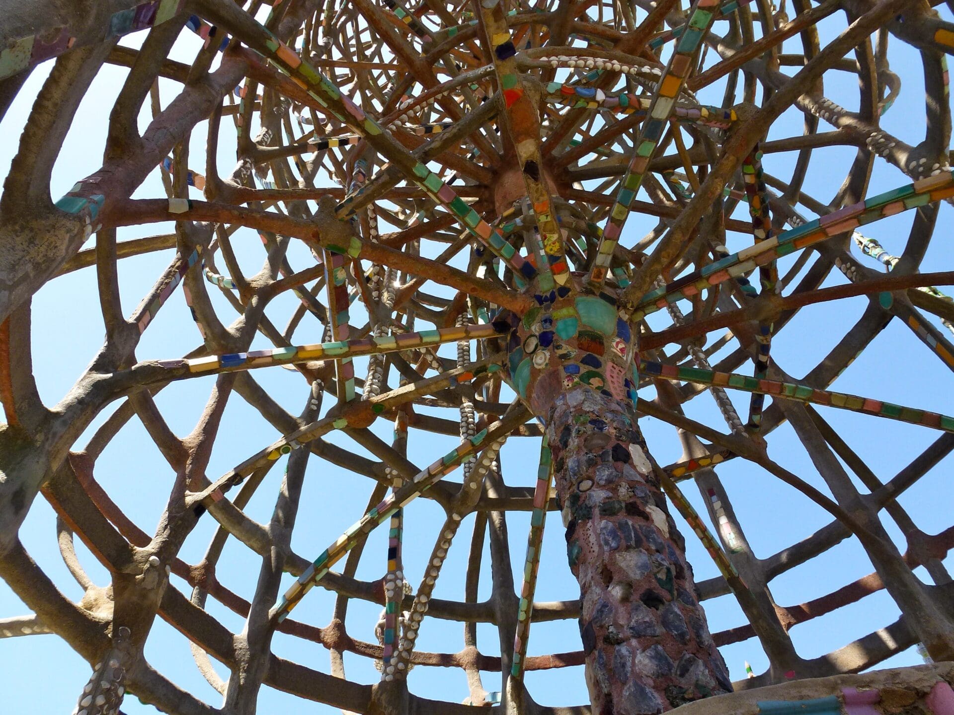 LA's best museums and galleries | Looking up at the sky through the spindly structure of Watts Towers