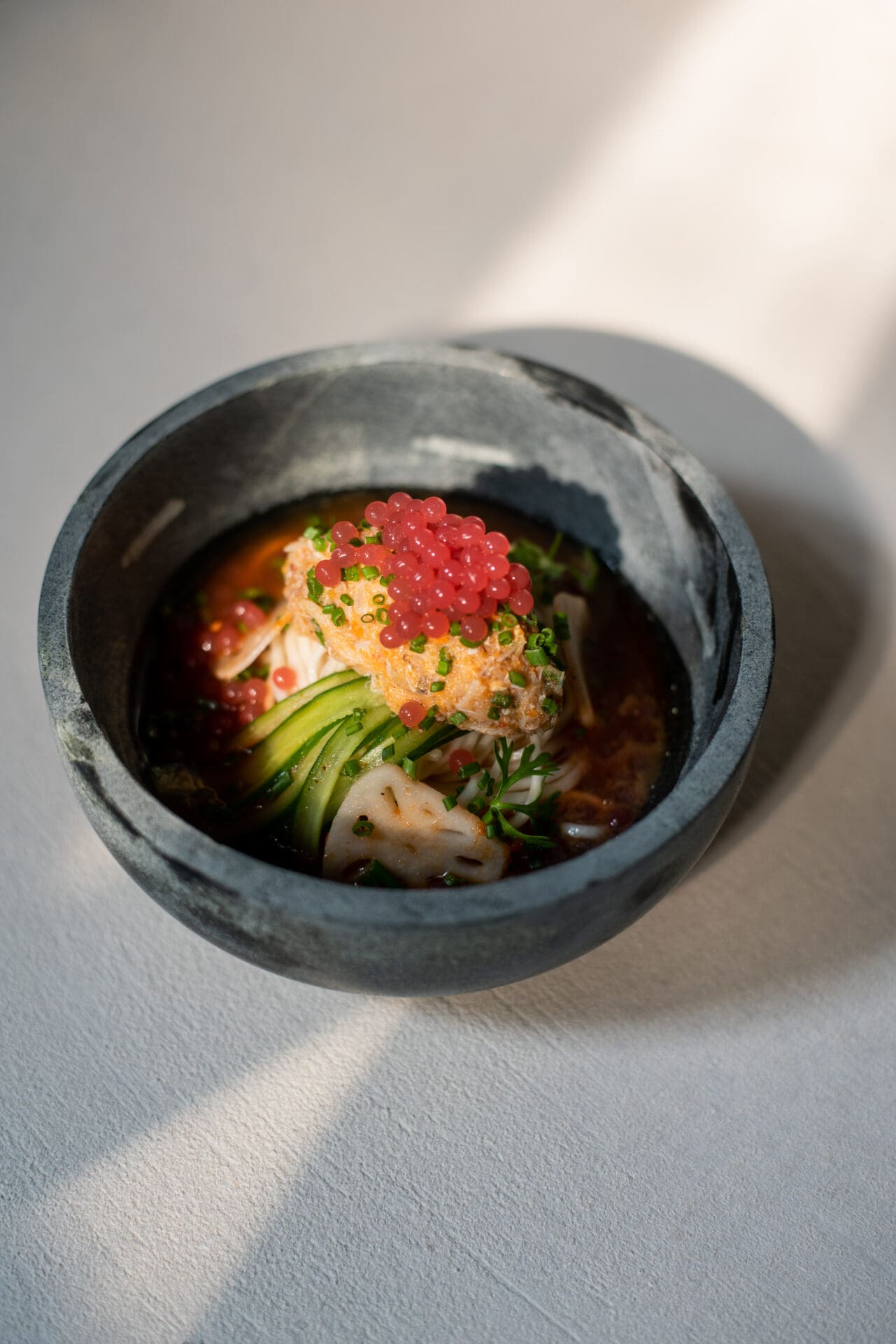 Best restaurants in Mumbai | Hiyashi Chūka (cold ramen) in a ceramic bowl at Ekaa in Mumbai