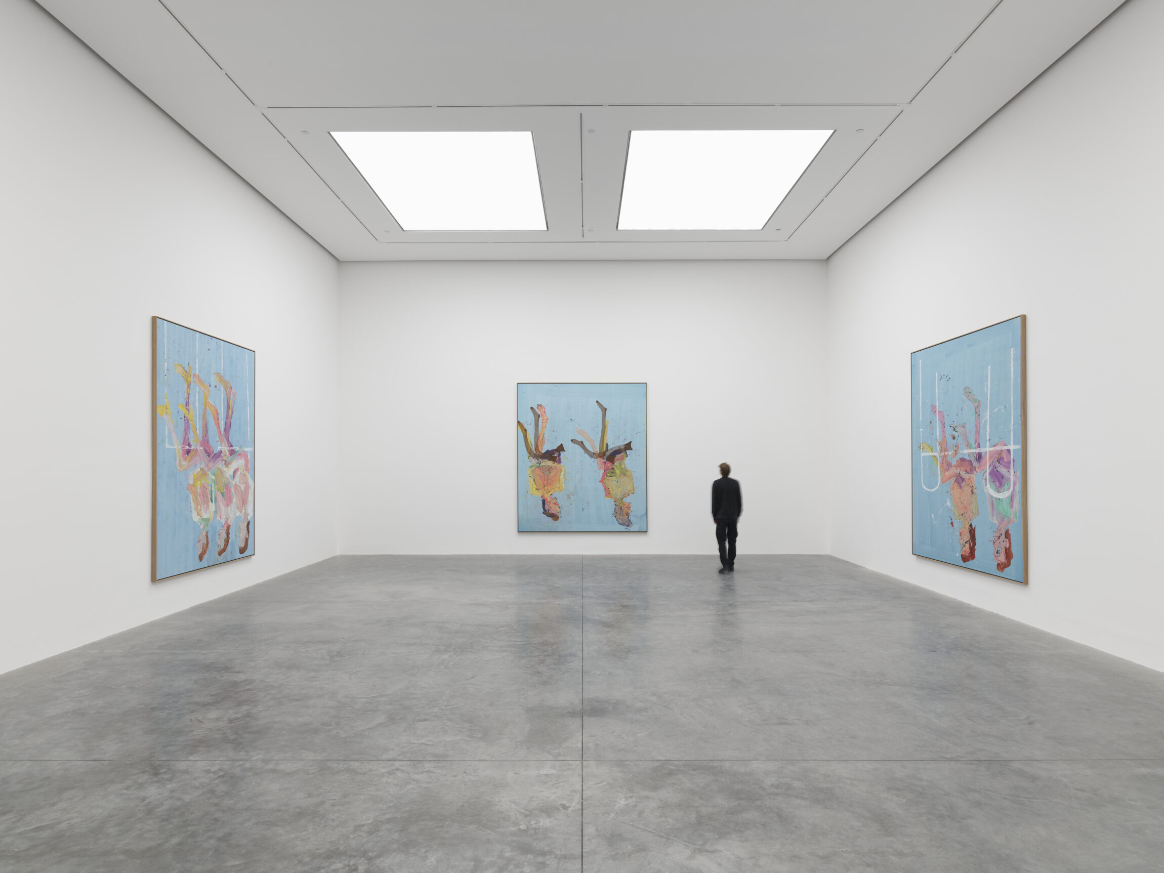 Large-scale paintings by Georg Baselitz frame the walls at White Cube Gallery