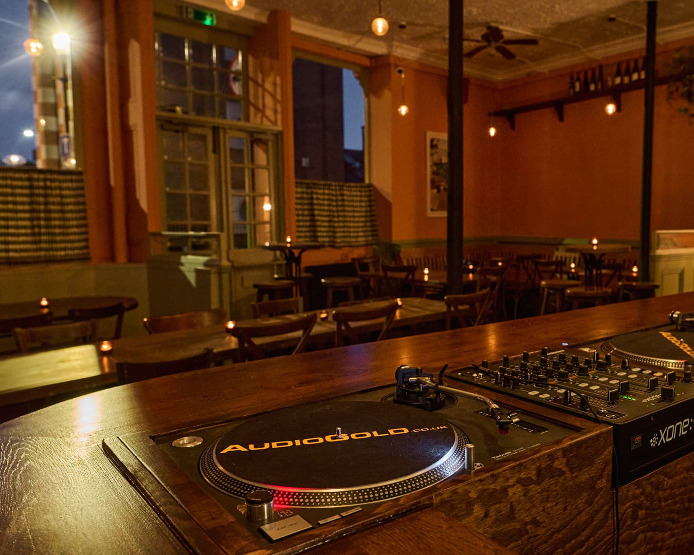 An old-school turntable takes centre stage at Godet in Islington