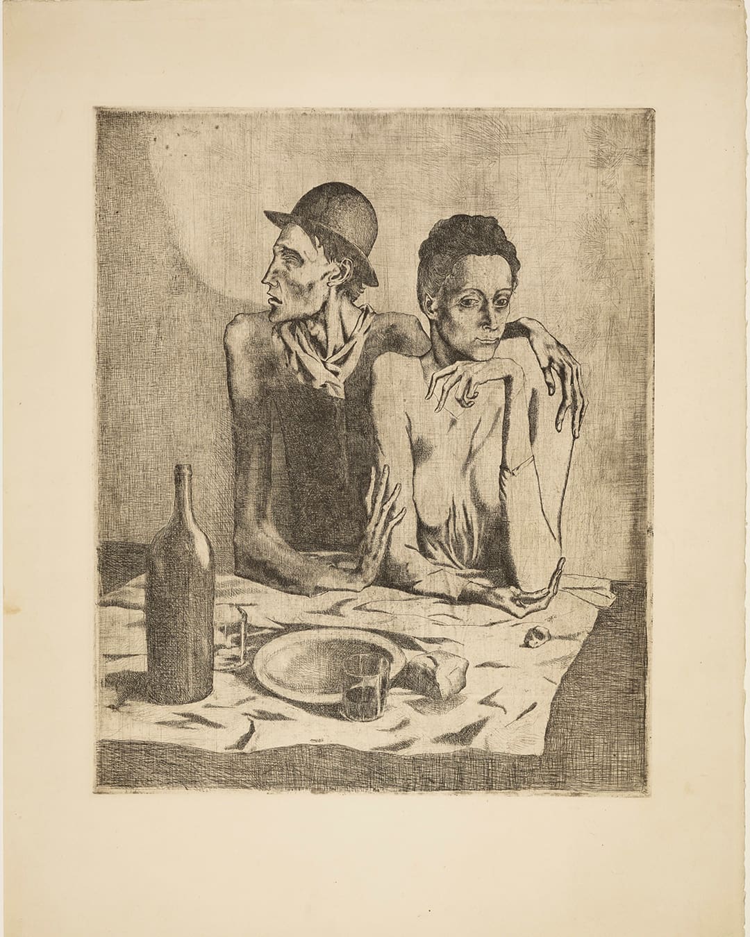 The Frugal Meal (1904) on display at Picasso Printmaker exhibition at The British Museum