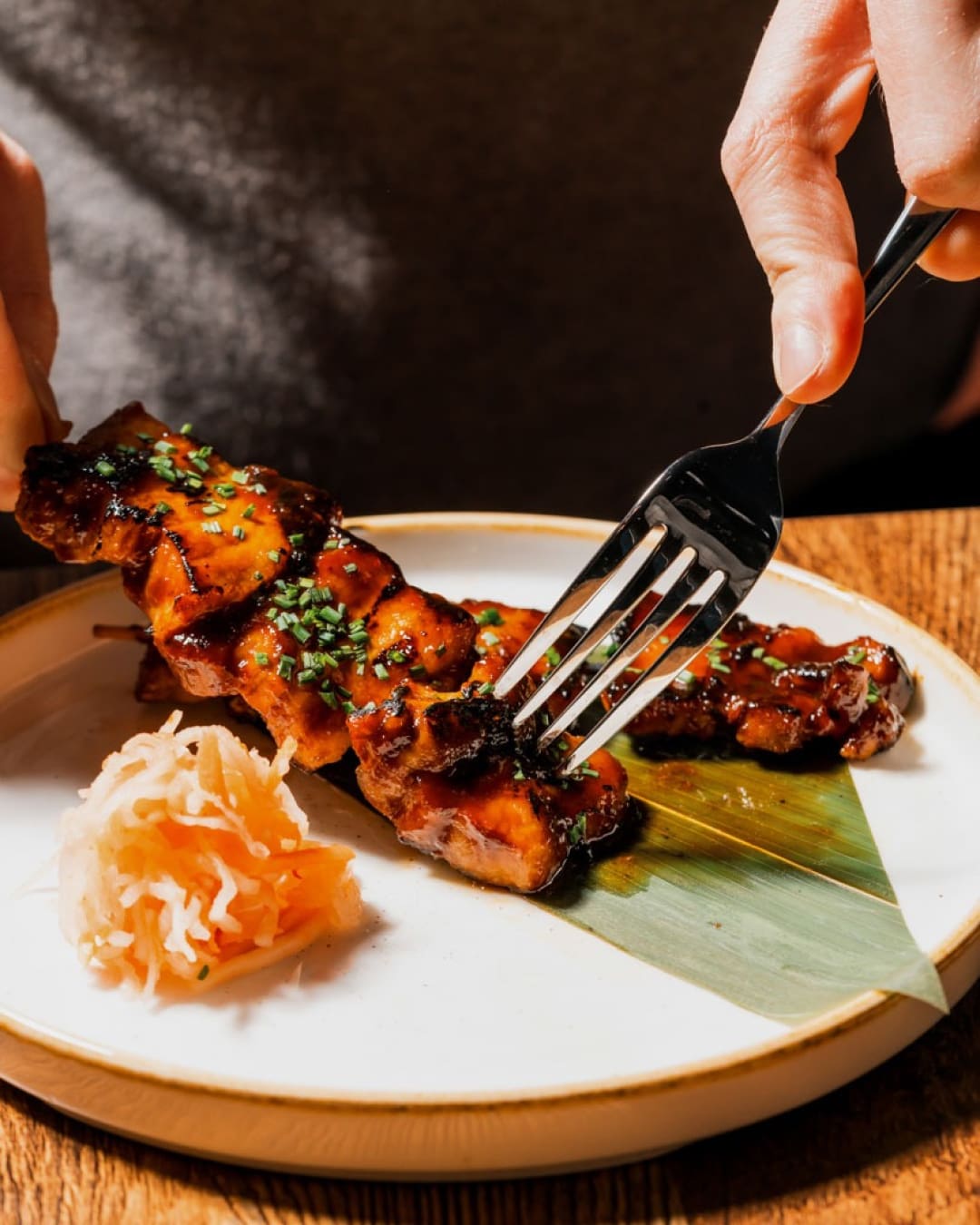 BBQ pork belly skewers at Turo Turo in Tooting