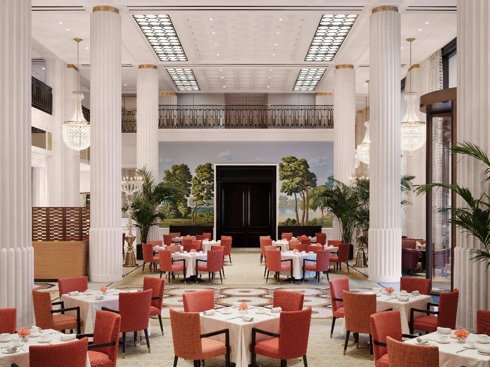 The double-height lobby at The Peninsula London