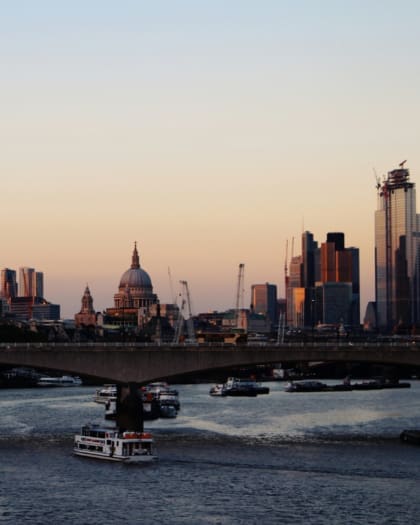 London's skyline at sunset in winter