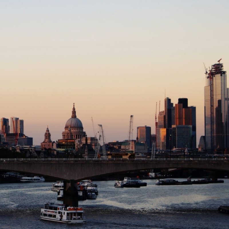 London's skyline at sunset in winter