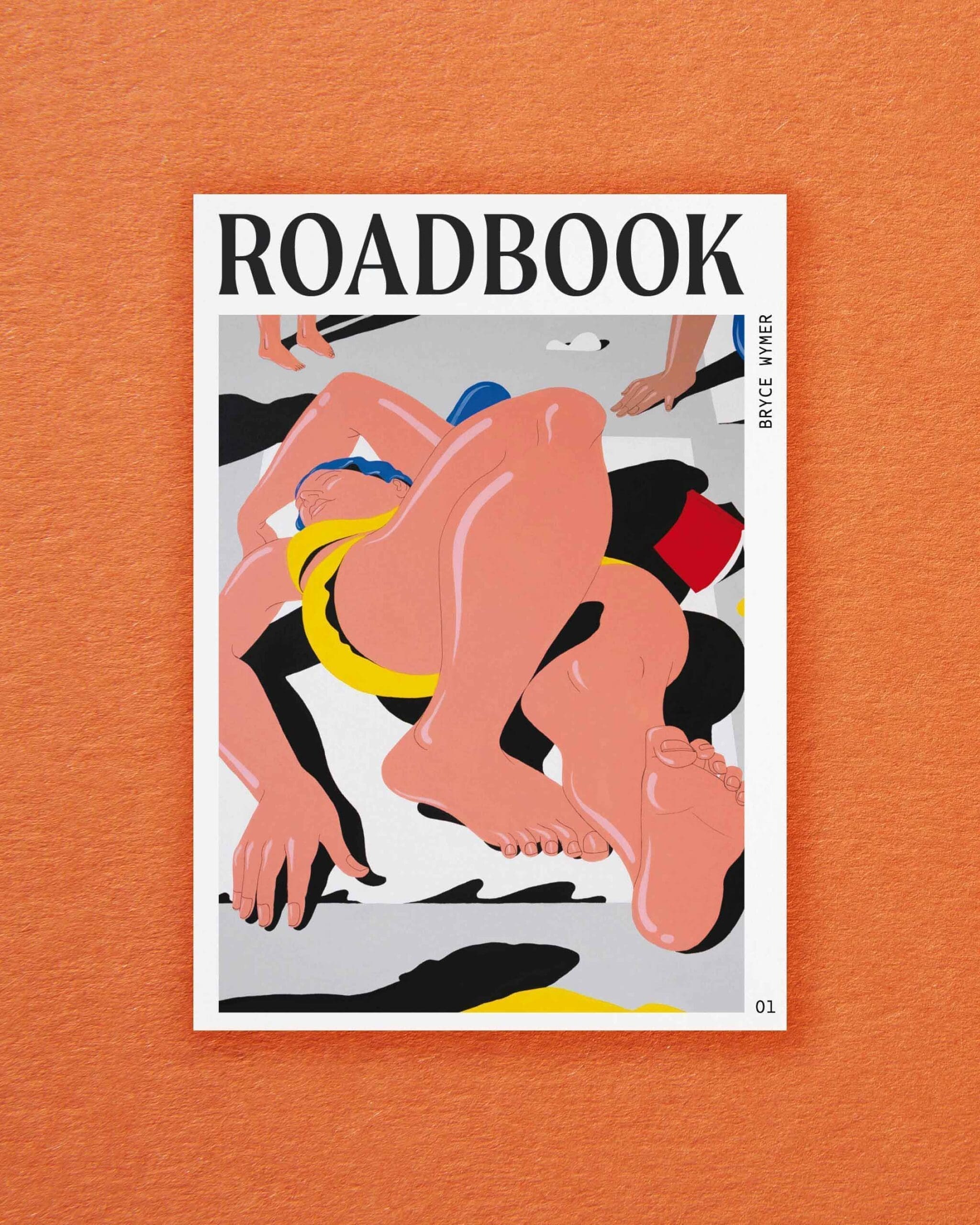 Postcards from ROADBOOK | Bryce Wymer's design, a pop art-style figure lying on a towel on a beach