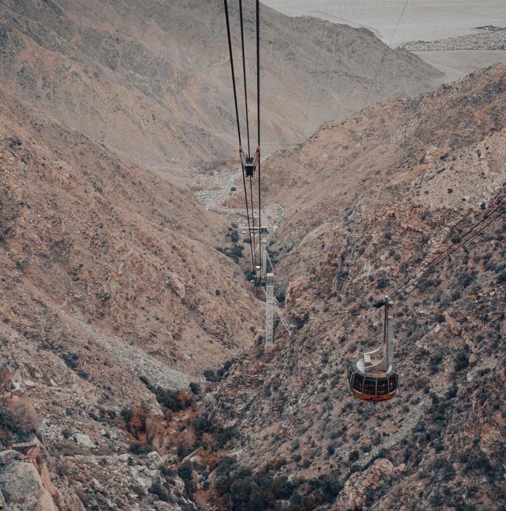 What to do in Palm Springs, California | The Palm Springs Aerial Tramway makes its way over a desert ravine