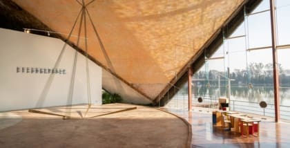The best art galleries and museums in Mexico City | A view inside the main gallery space of ALGO, with a fully glazed wall offering views to the lake outside