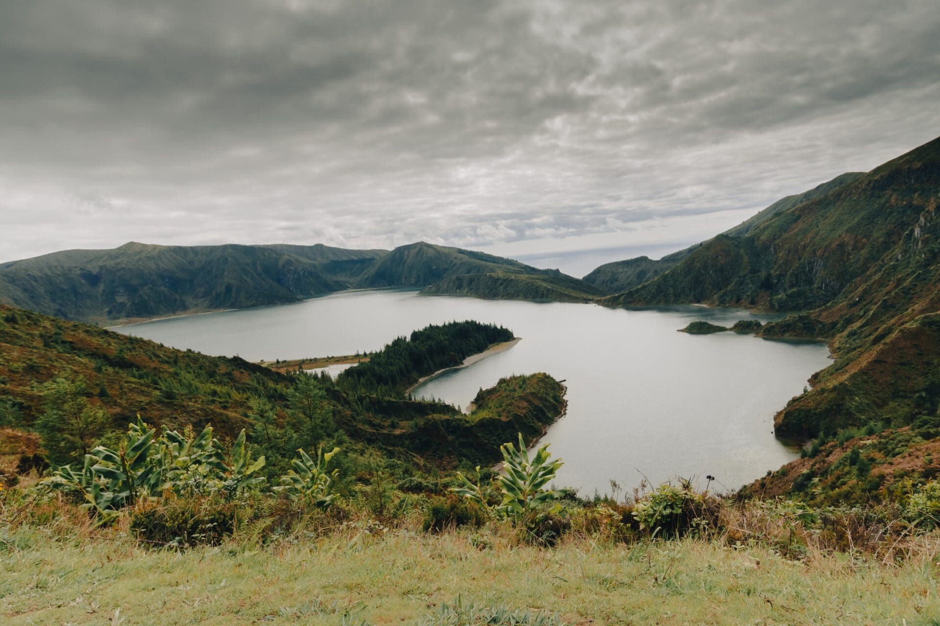 The best European cities for remote working | A view of the crater lake Lagoa do Fogo on the island of São Miguel.