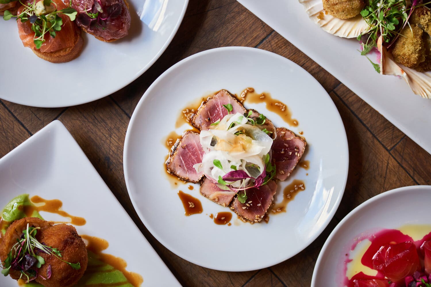 Best restaurants in London Bridge and Borough Market | Seared squared of tuna topped with a raw onion garnish