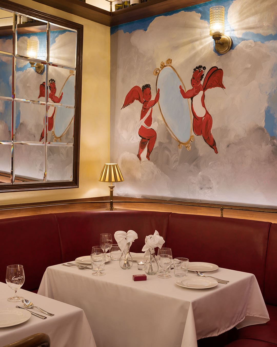 Artwork detail in the dining room at Kasper