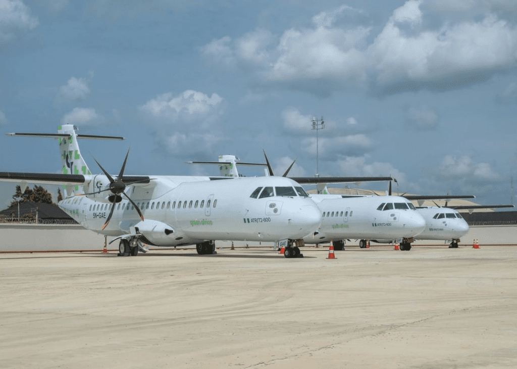 Green Africa planes on the runway in Nigeria