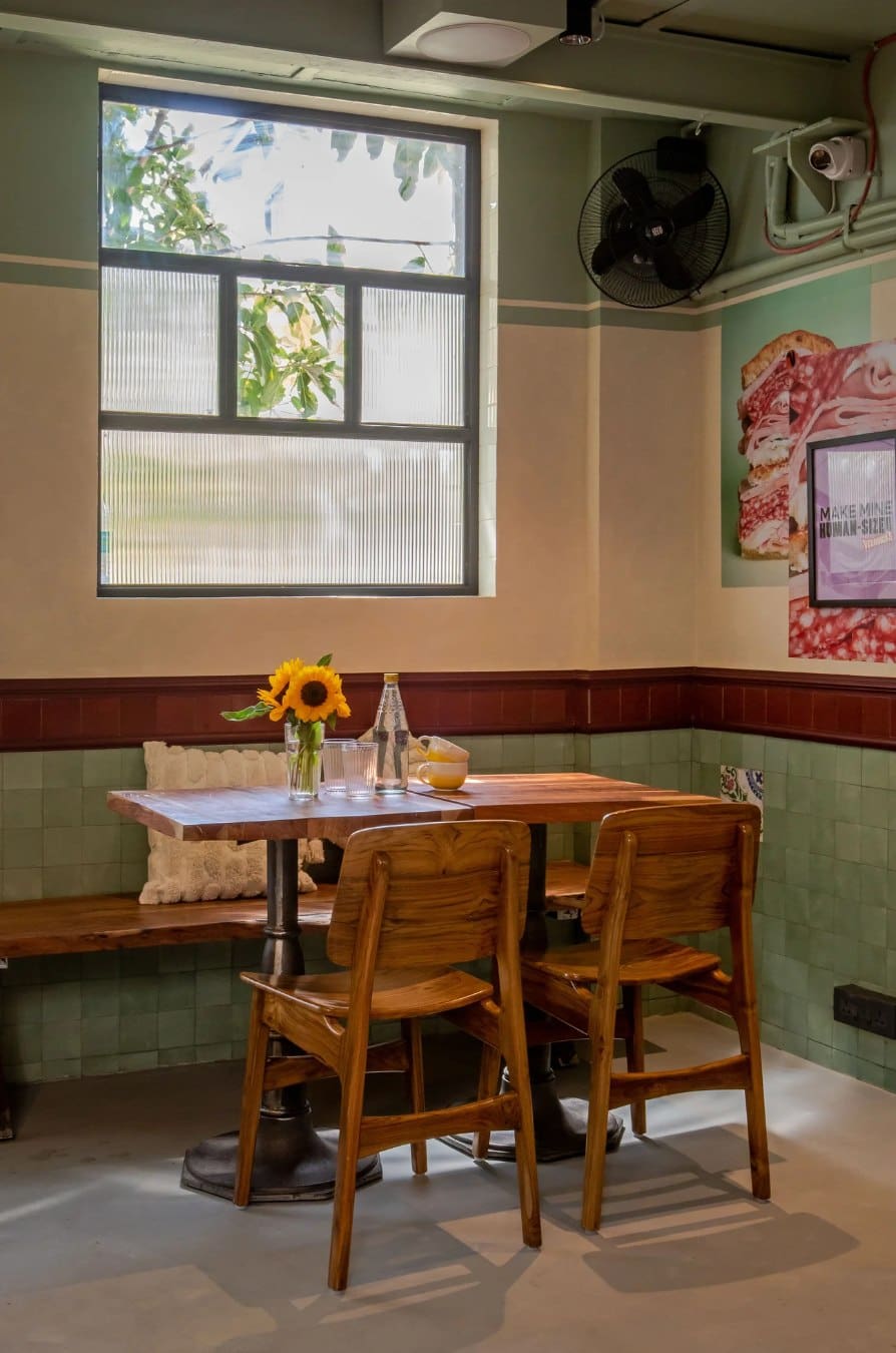 Interiors at Veronica's, a hype-worthy sandwich shop in Mumbai