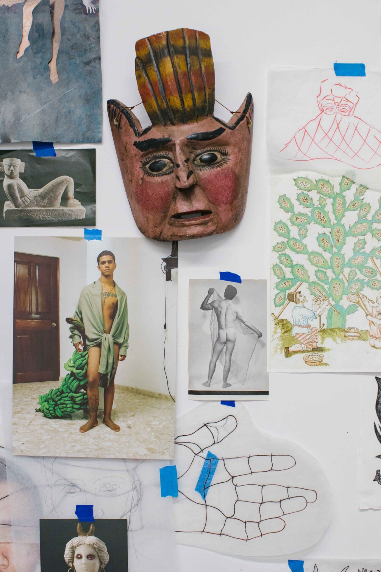 Felipe Baeza | References and sketches are taped to a wall in Felipe Baeza's studio.