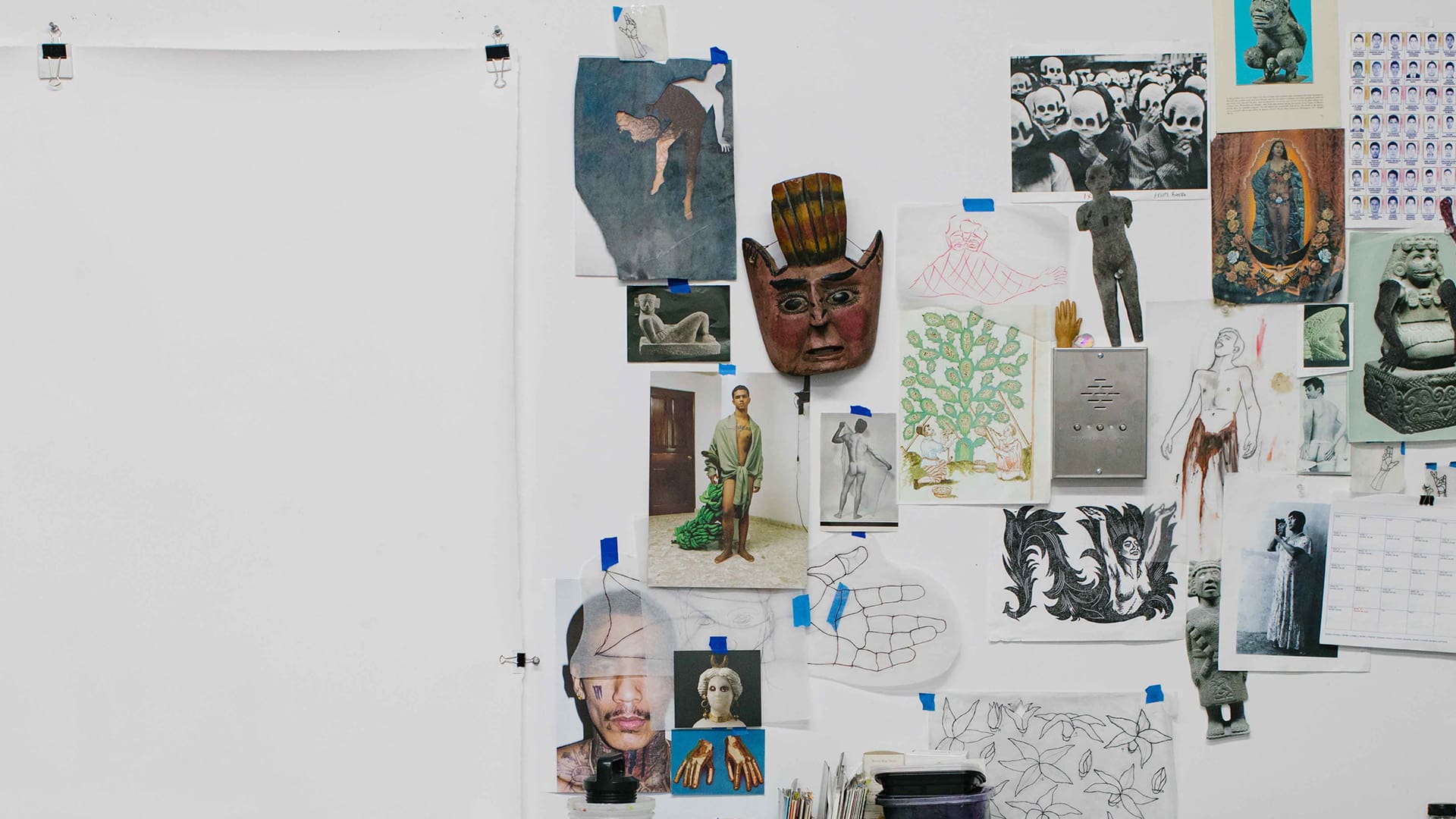 Felipe Baeza | References and sketches are taped to a wall in Felipe Baeza's studio