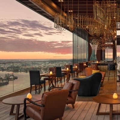 The rooftop Seen Bar at Avani+ Riverside Bangkok Hotel, with views across the city