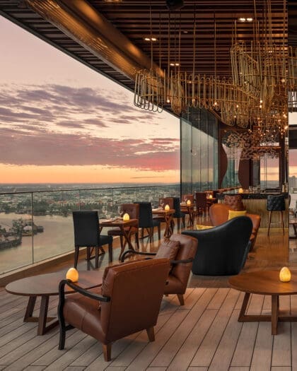 The rooftop Seen Bar at Avani+ Riverside Bangkok Hotel, with views across the city