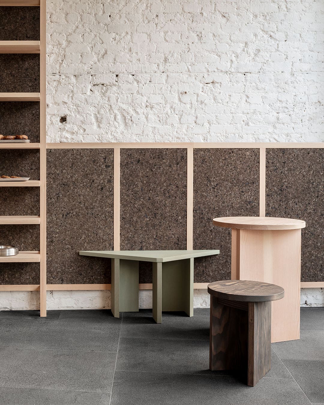 Interior of a modern coffee shop in Peckham. NOLA embraces geometric shapes