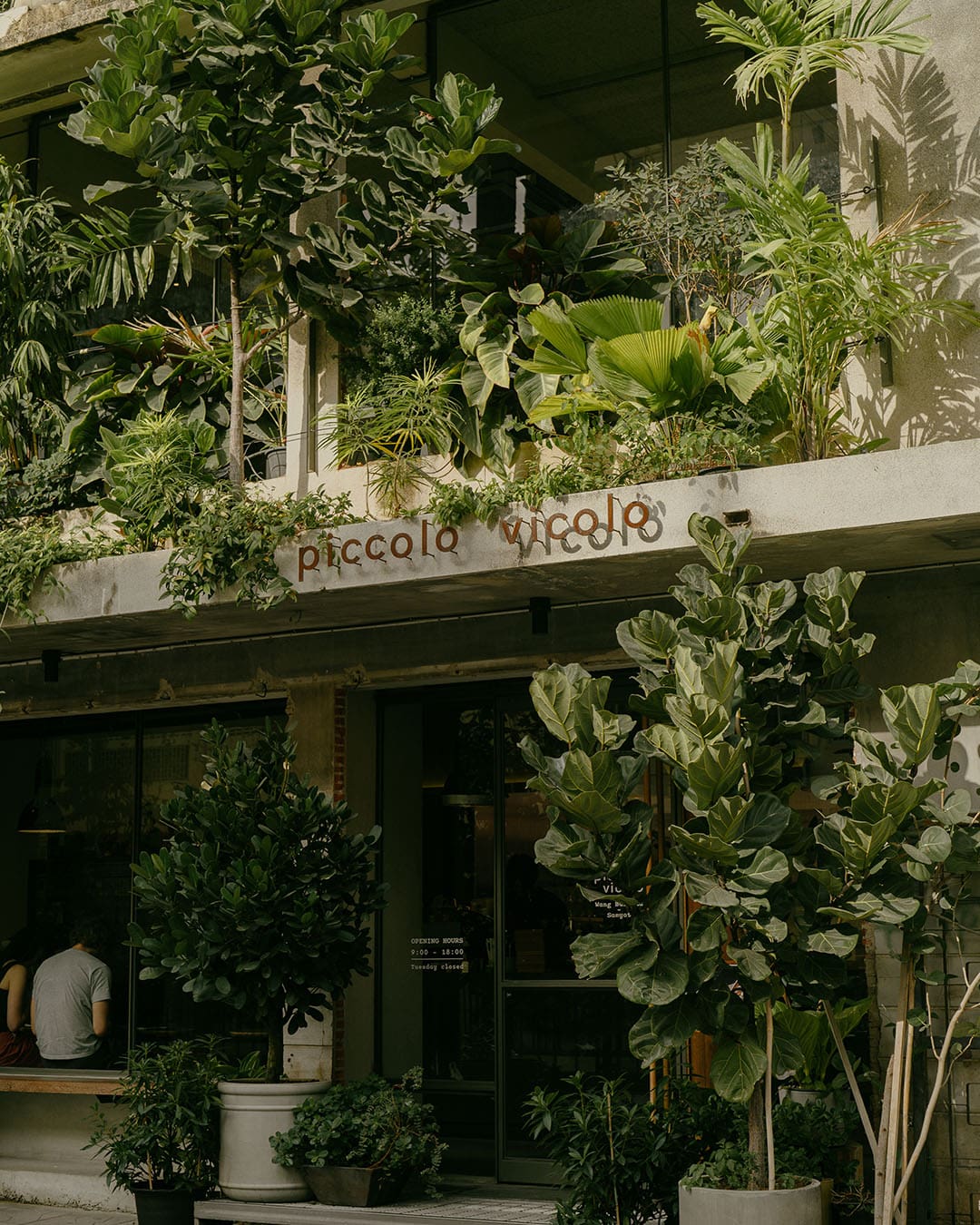 The verdant exterior of Piccolo Vicolo Café in Bangkok