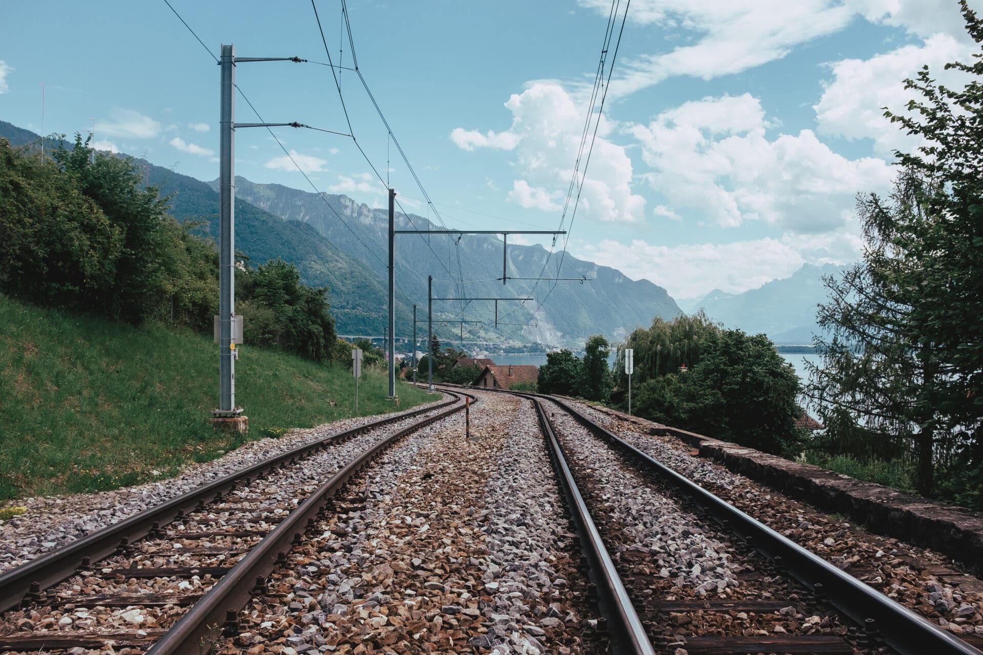 Travel by train through Lake Geneva, Switzerland | Railroad tracks near Montreux