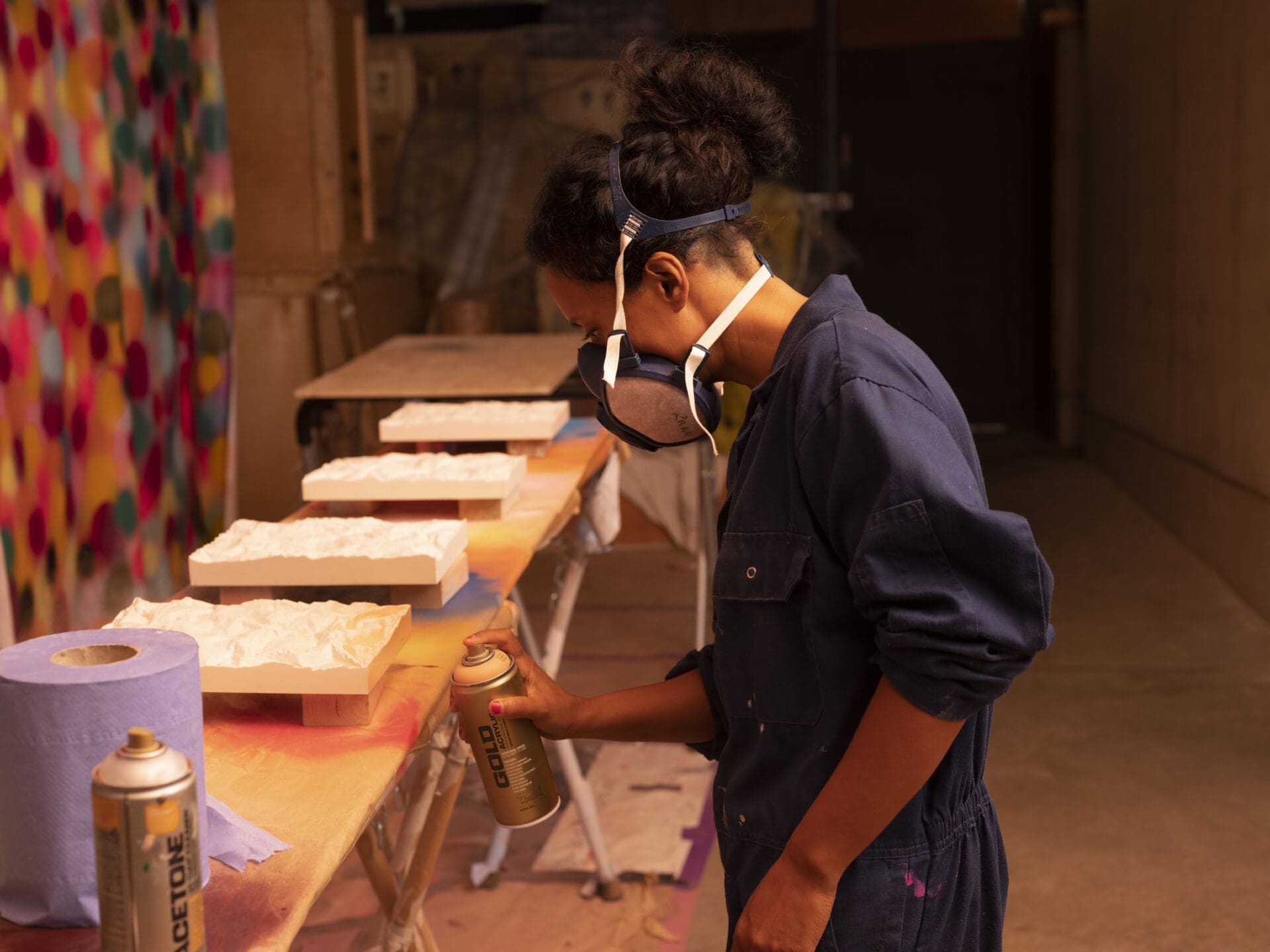 Artist Rana Begum at work in her studio, North London