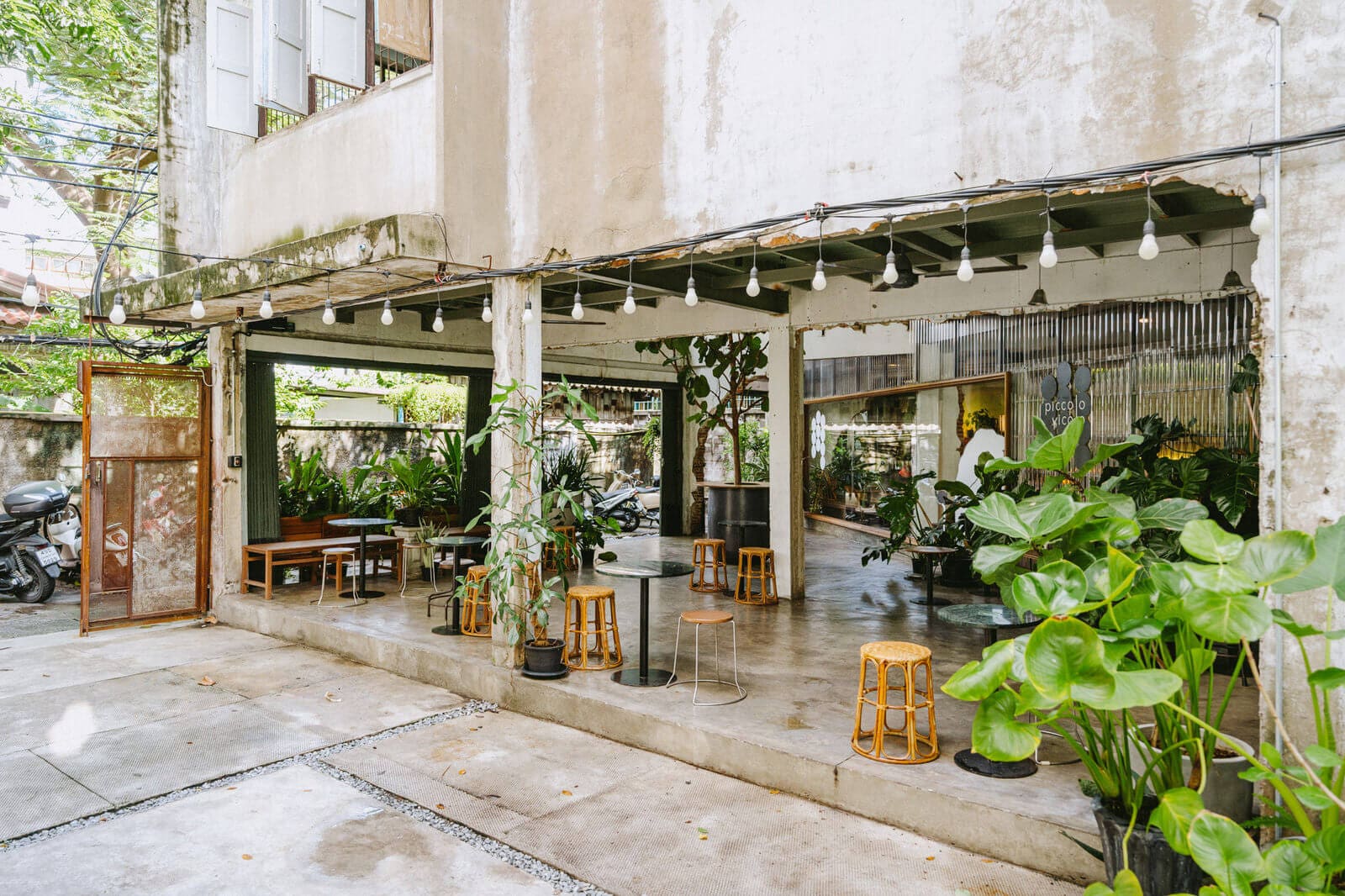The best coffee shops in Bangkok | The open plan setting at Piccolo, framed by green plants