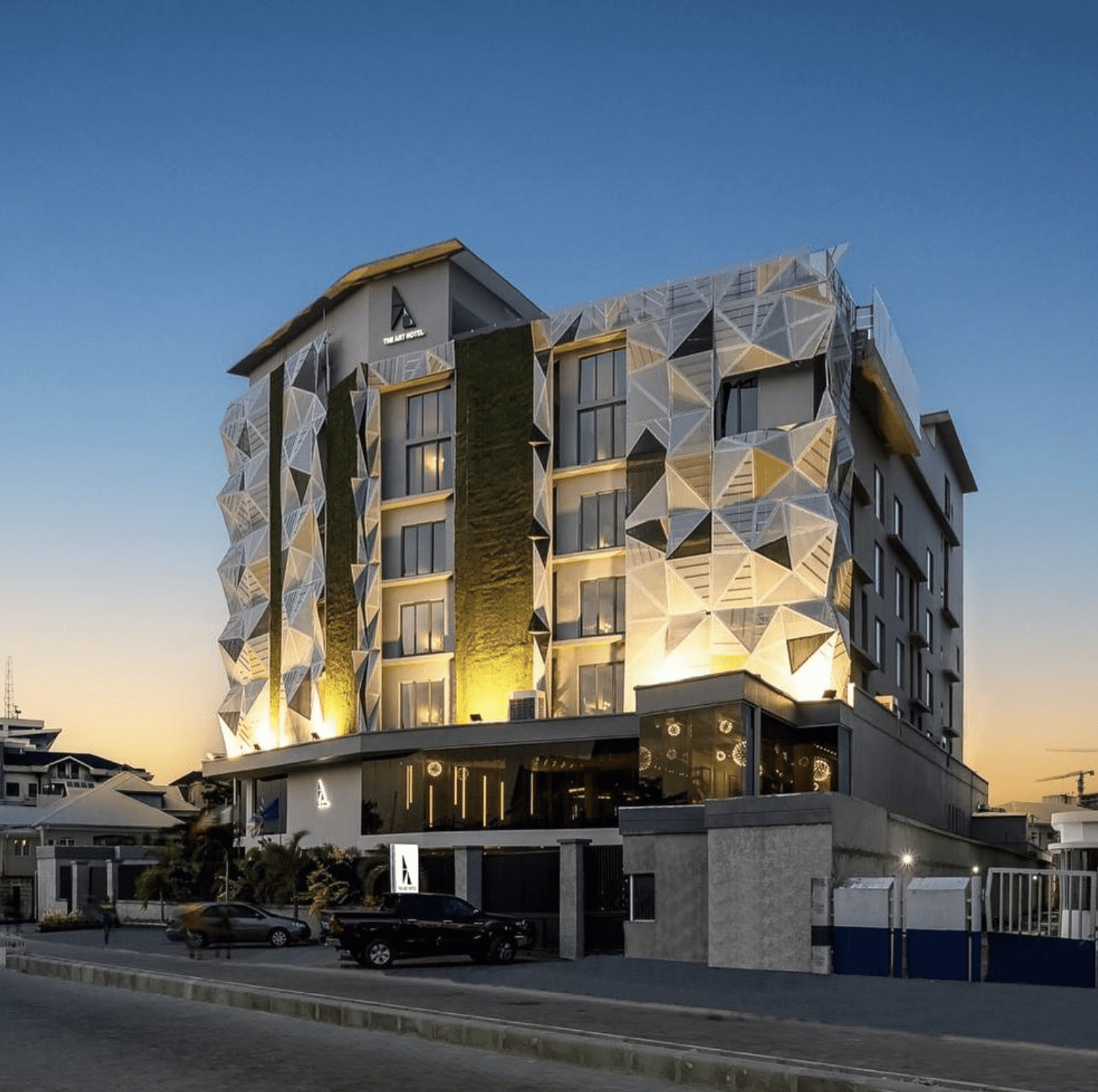 The best hotels in Lagos, Nigeria | striking exterior of the Arts Hotel with a geometric facade