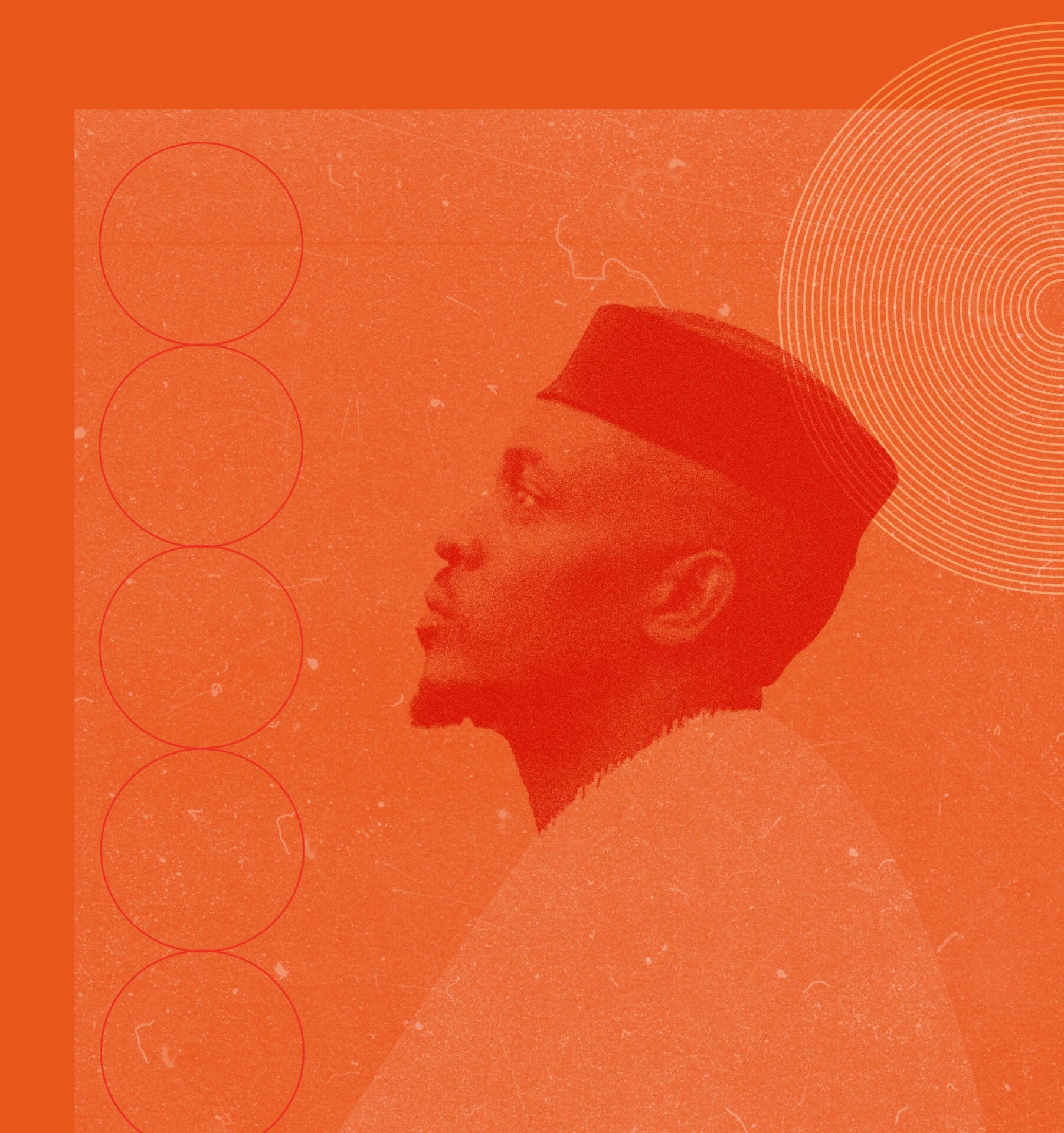 A red and orange graphic collage featuring Nigerian rapper M.I Abaga