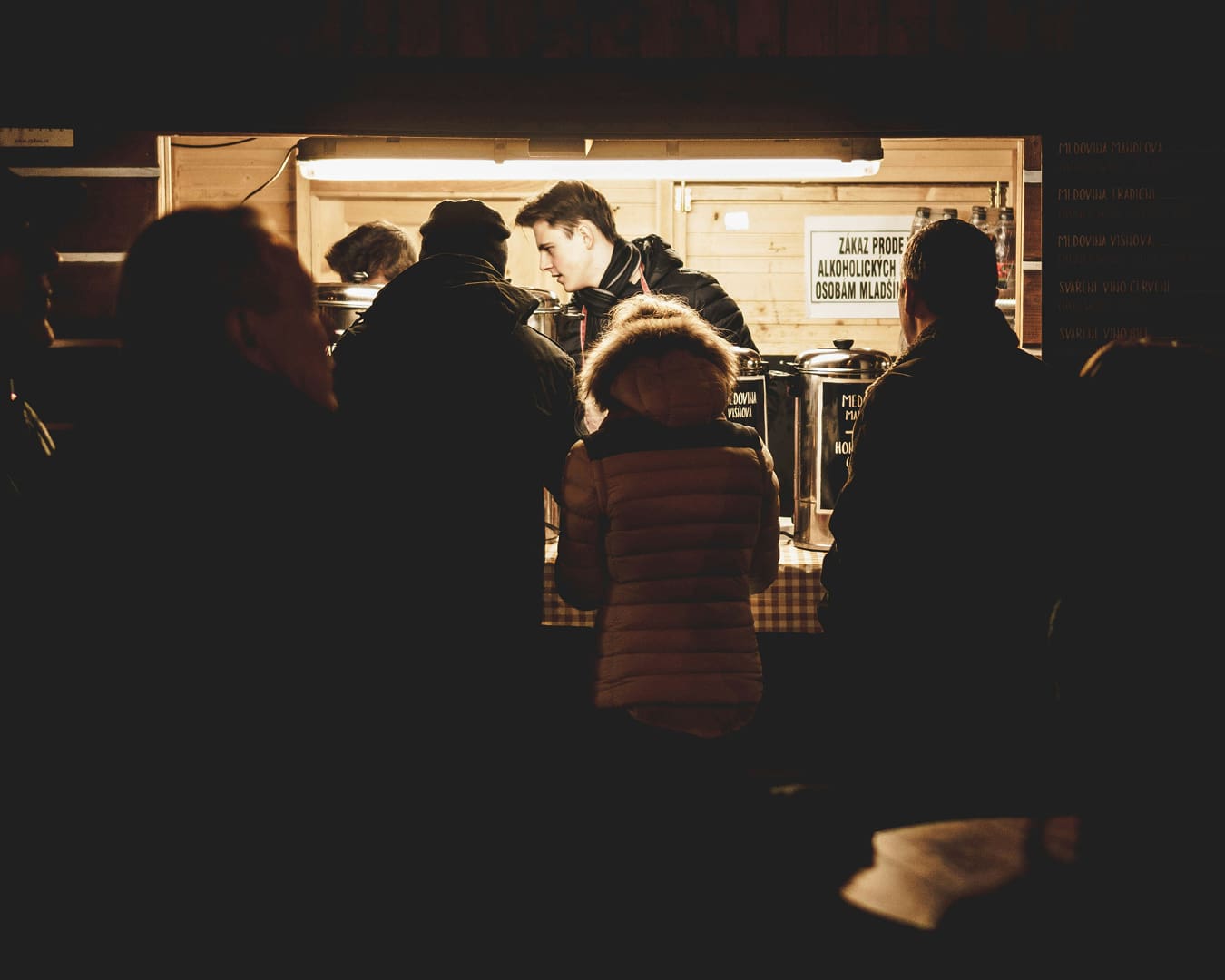 A Christmas stall in Prague's Old Town Square market in Czech Republic