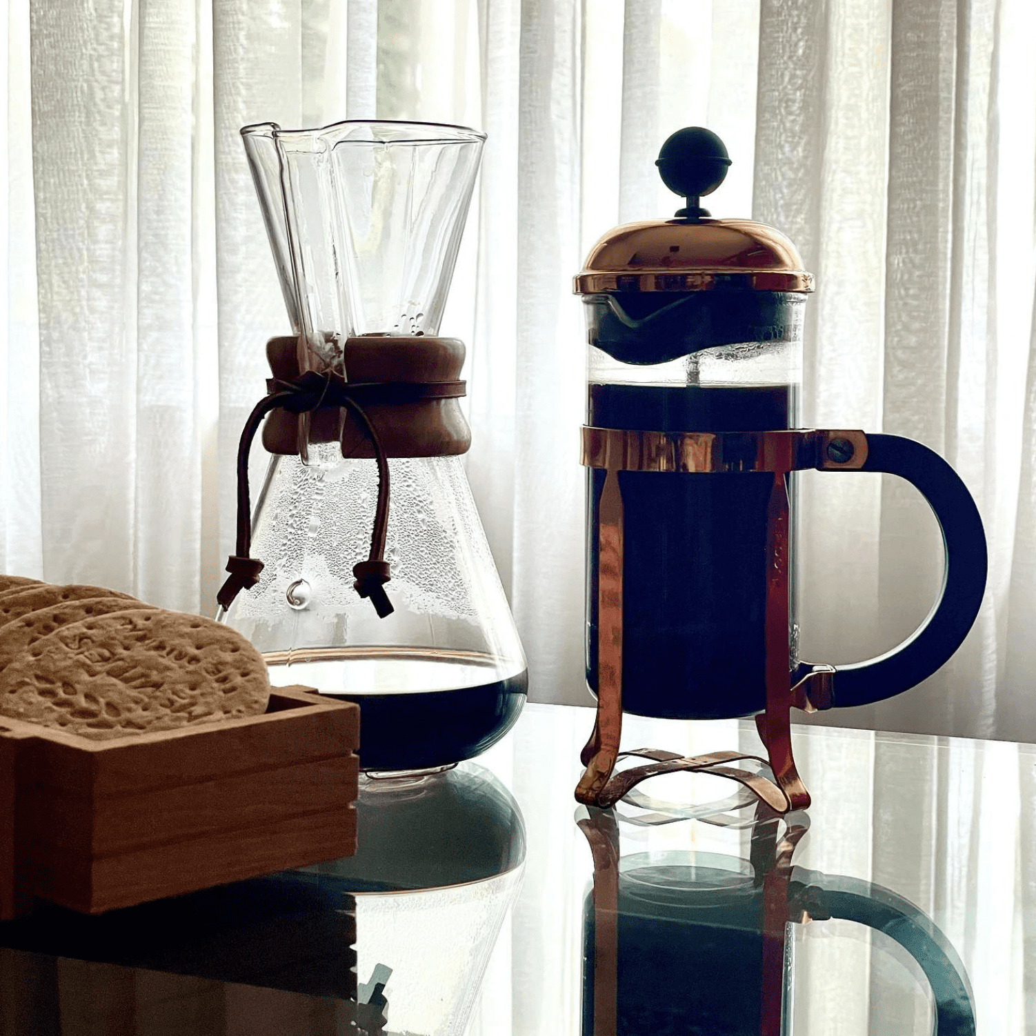 The best cafes and co-working spaces in Lagos for remote workers | A cafetiere and chemex on a glass tabletop at My Coffee in Lagos