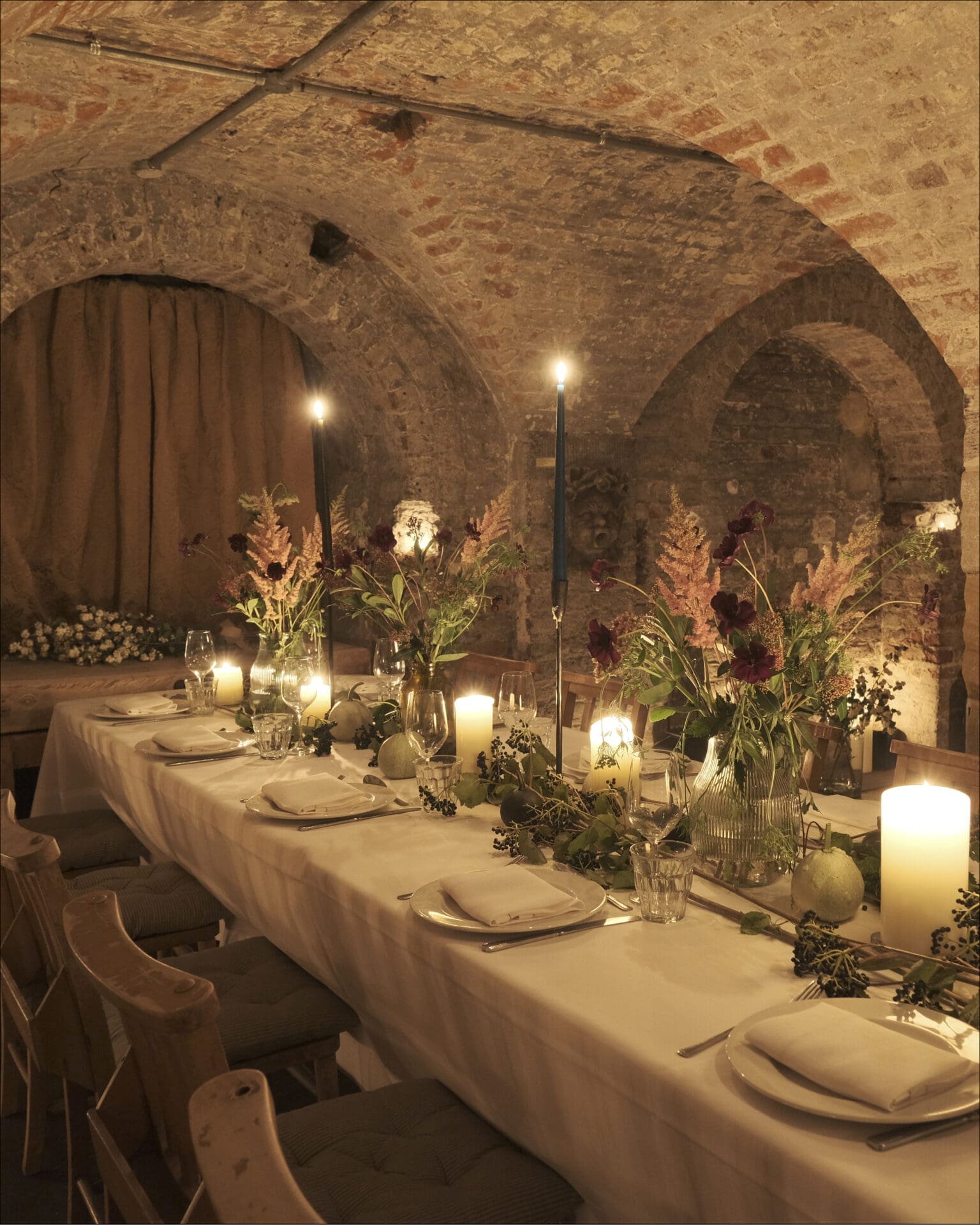 The best private dining rooms in London | One of the candlelit vault-style private dining rooms at Brunswick House, Vauxhall