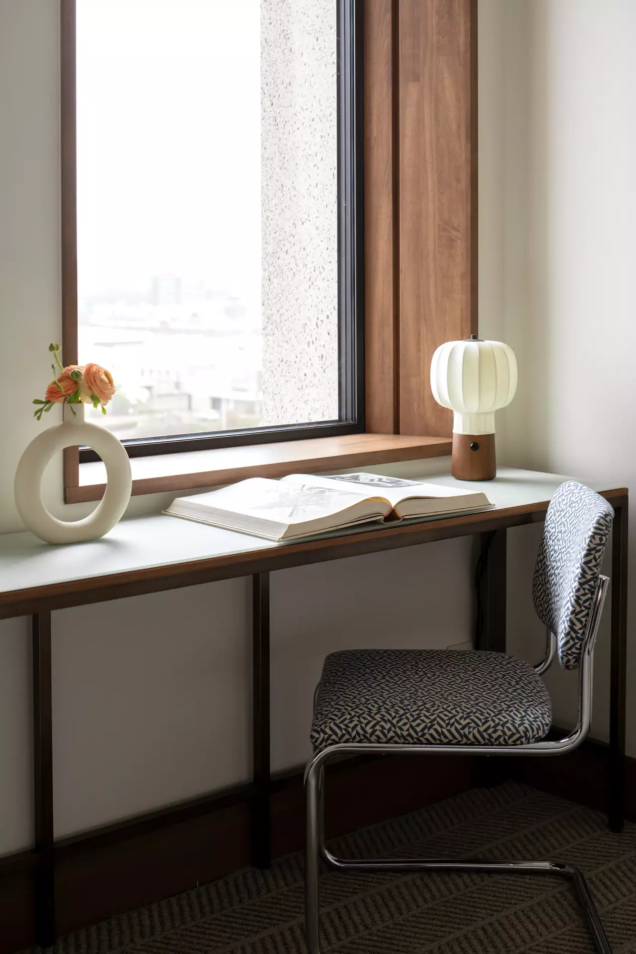 Sustainable hotels | A corner desk at Hotel Marcel, New Haven
