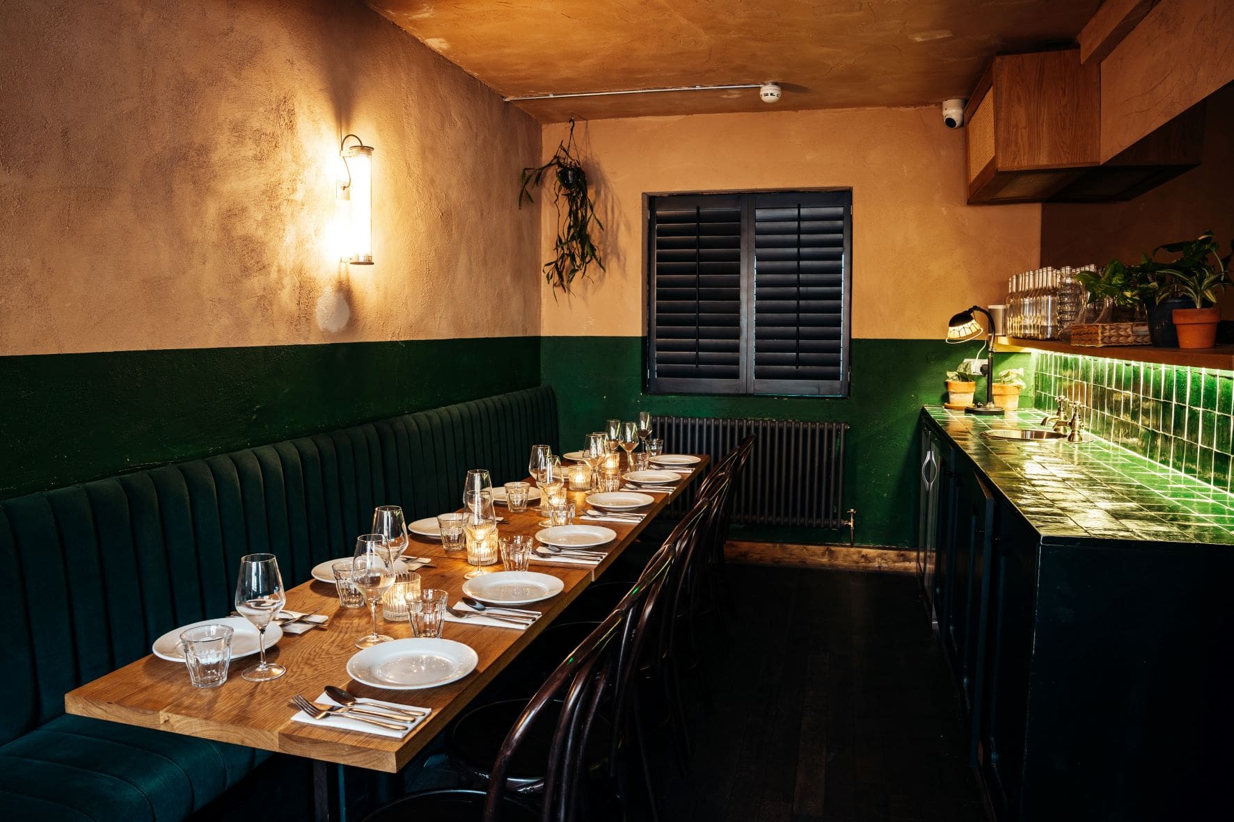 The best private dining rooms in London | The private dining room at Bubala in Spitalfields carries a green colour palette