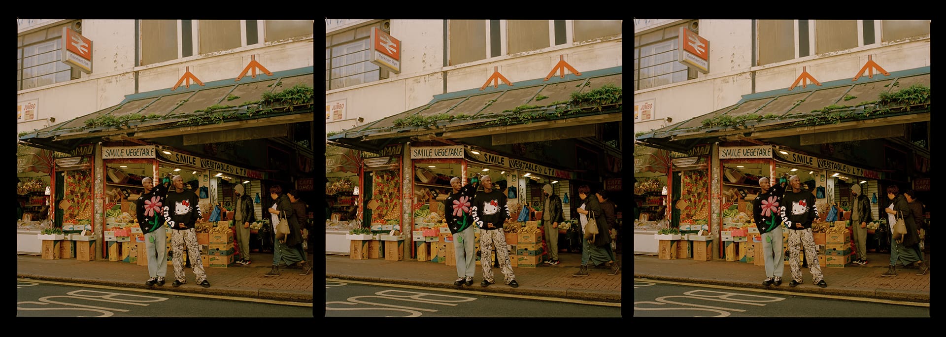 The Flag Twins | A triptych of Kev and Karl Bonsu of The Flag Twins out and about in their hometown of Peckham