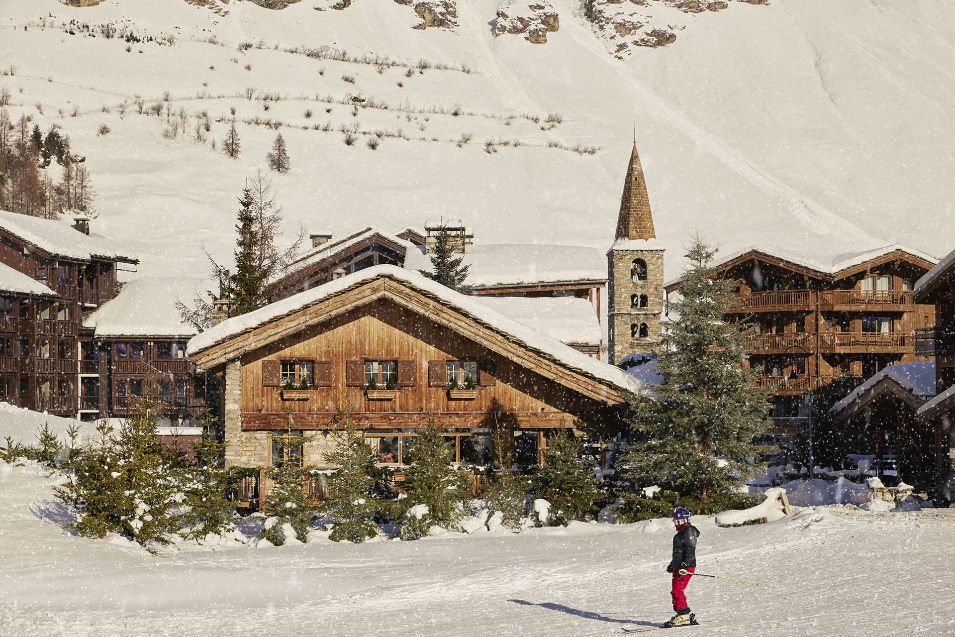 A skier looks over Airelles Val d'Isère