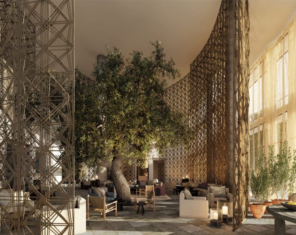 Travel trends 2023 | The lobby at Janu Montenegro, with a tree centrepiece