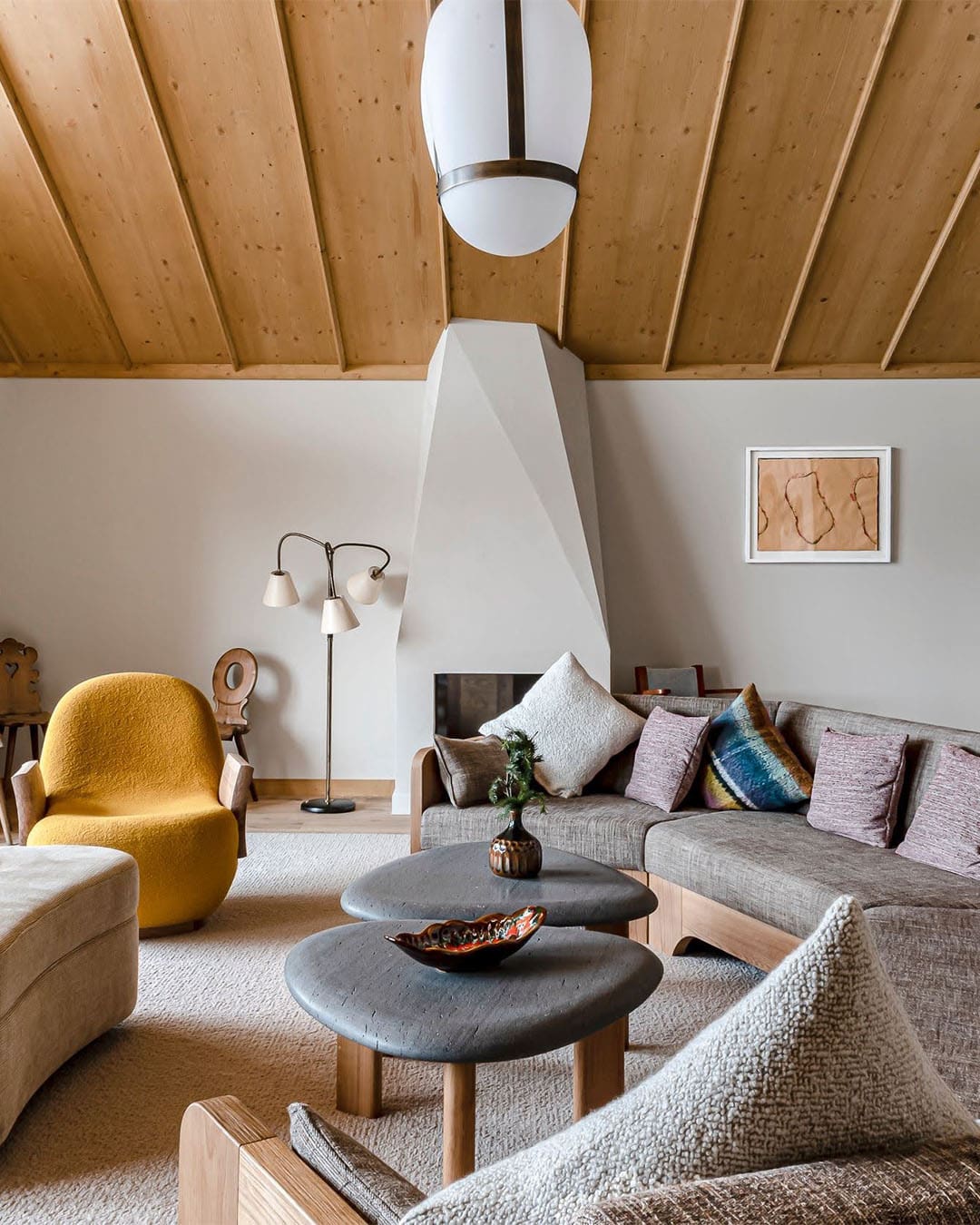 The Pierre Yovanovitch-designed salon in one of the two private chalets adjoined to Le Coucou in Meribel