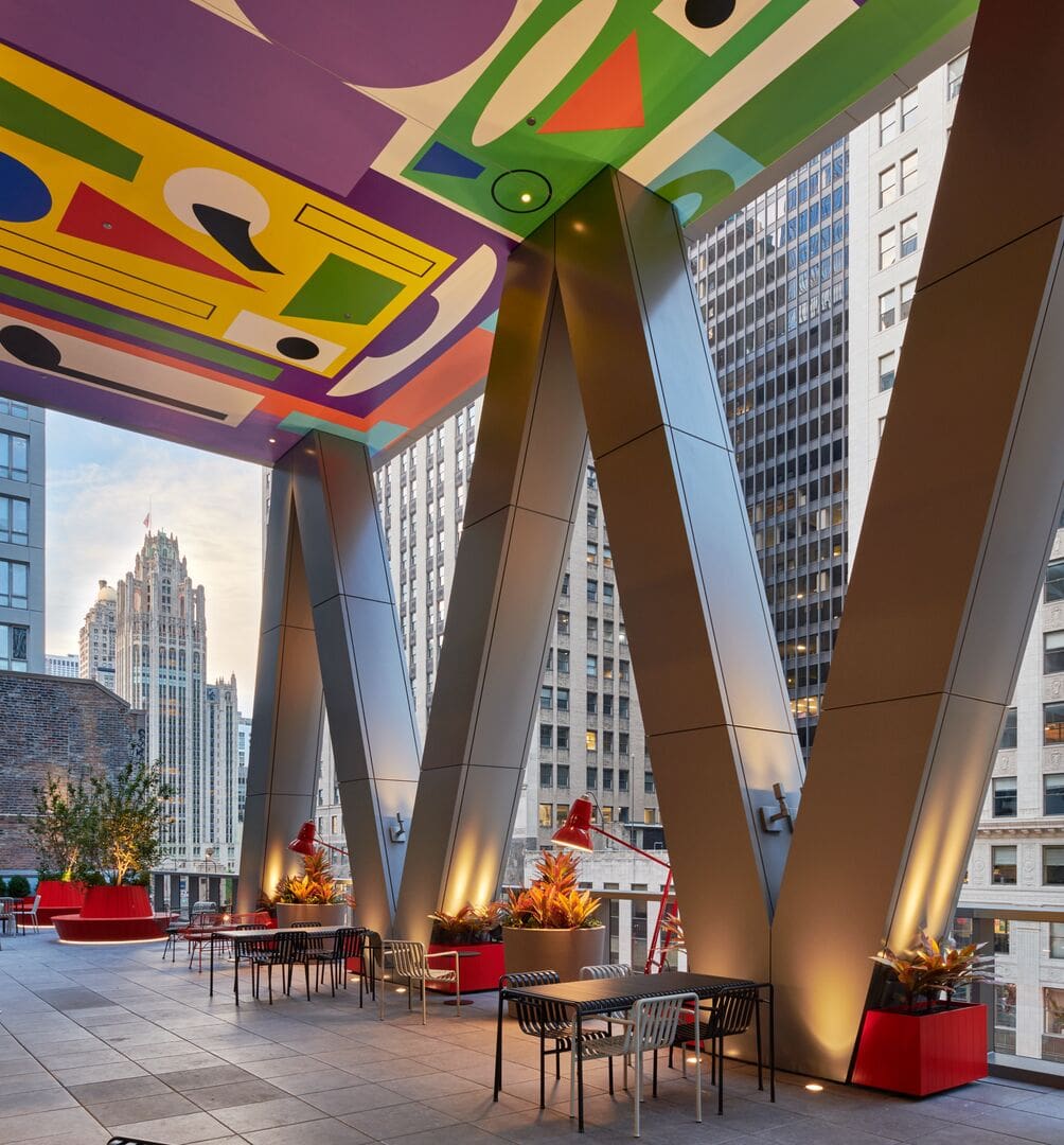 a floor-to-ceiling glass window at citizenM Chicago Downtown