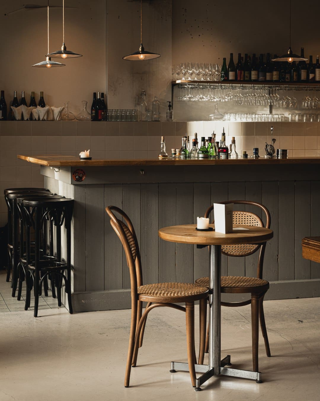 A bistro chair and table at Entrepot in Amsterdam
