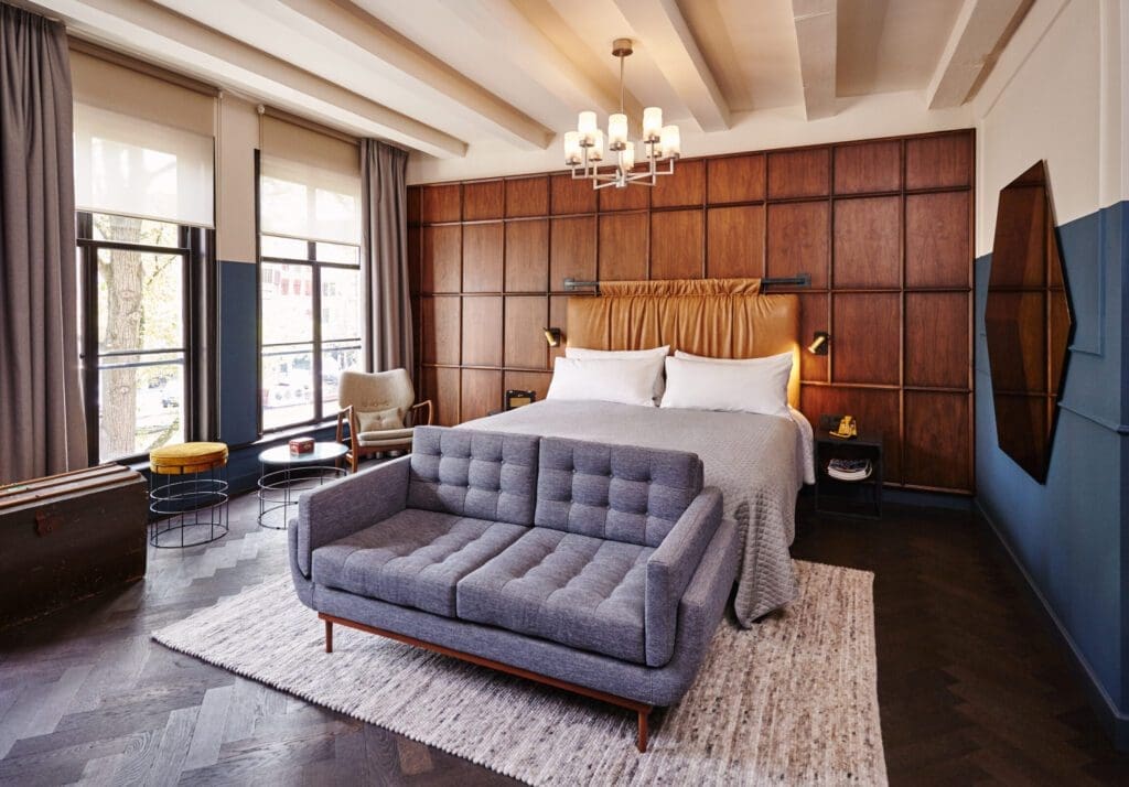 The best hotels in Amsterdam | a bedroom at The Hoxton hotel