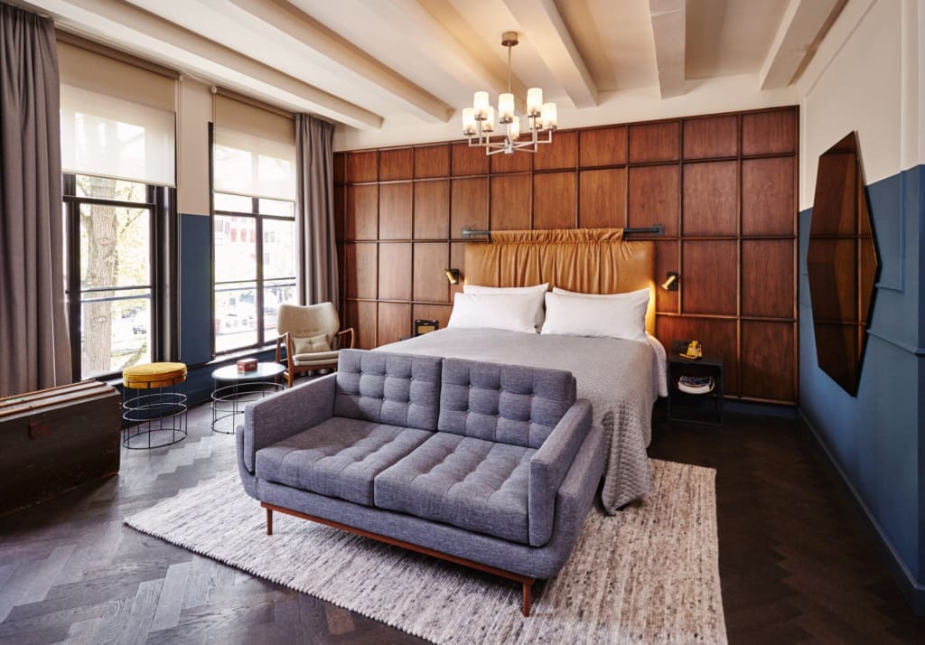 The best hotels in Amsterdam | a bedroom at The Hoxton hotel