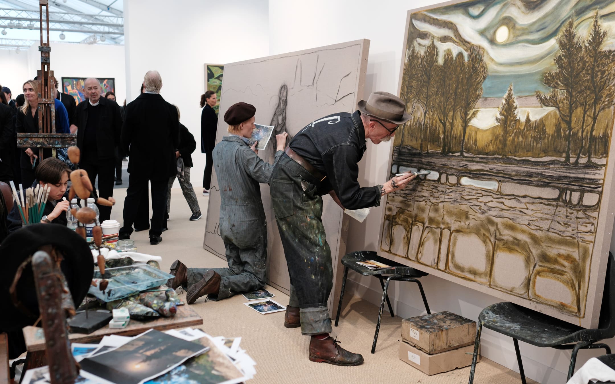 Artist Billy Childish painting live at Frieze London 2024. Photo by Linda Nylind.