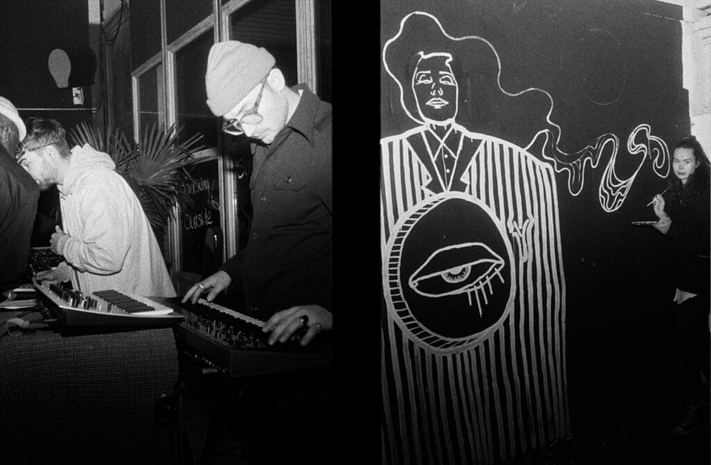 The best music venues in Amsterdam | a black and white image of DJs at warehouse club LoFi