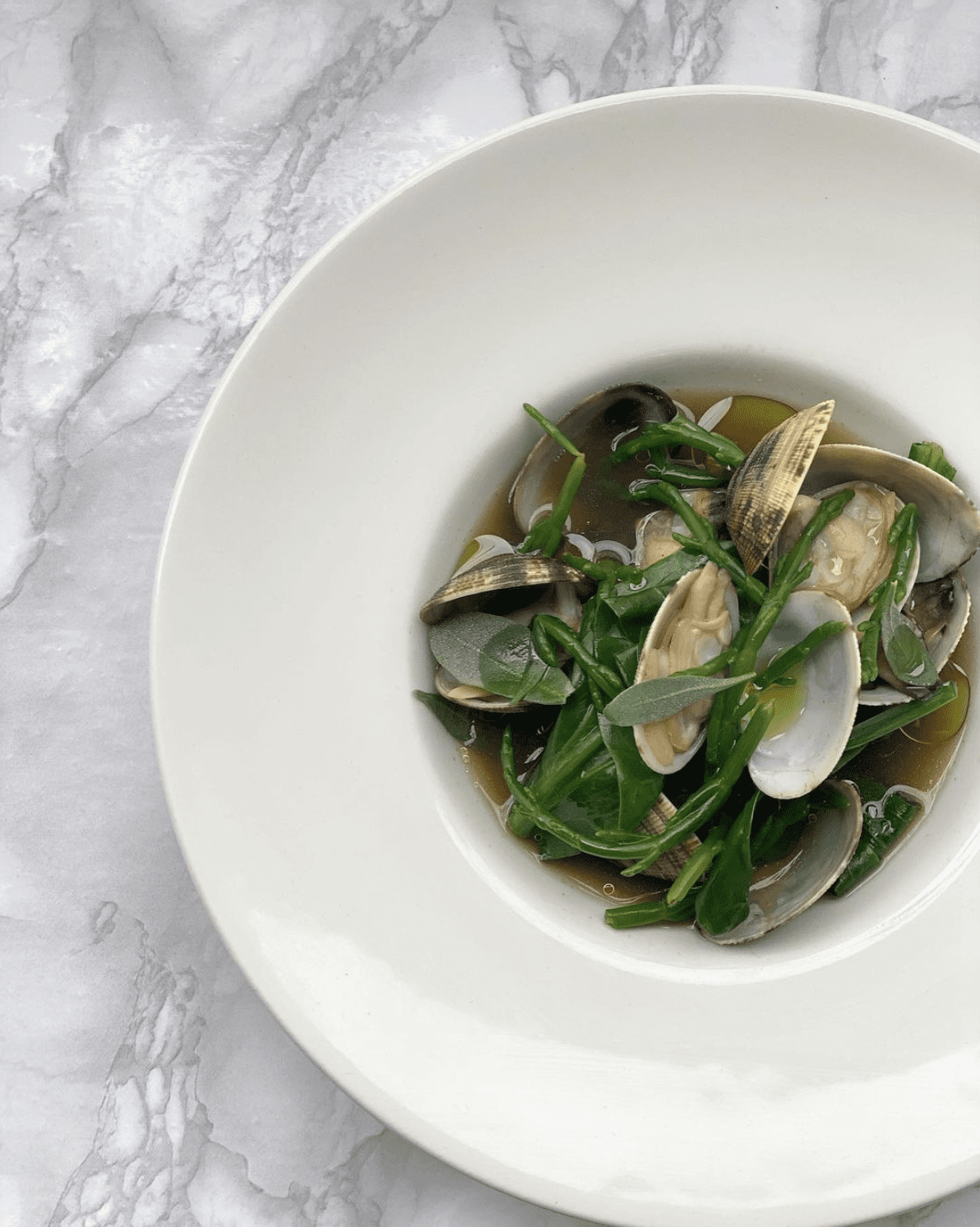 An alternative literary tour of the Kent coastline | Kent clams, dashi and forest sea herbs served at The Table in Broadstairs