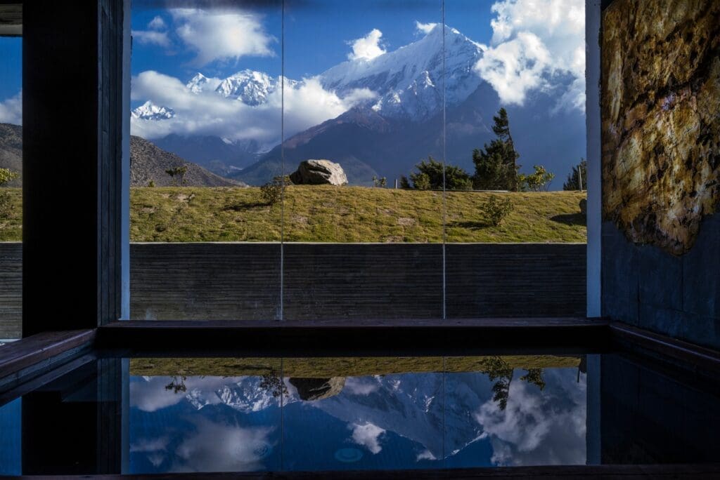 Regenerative travel | A view from the sauna at Shinta Mani Mustang, Nepal