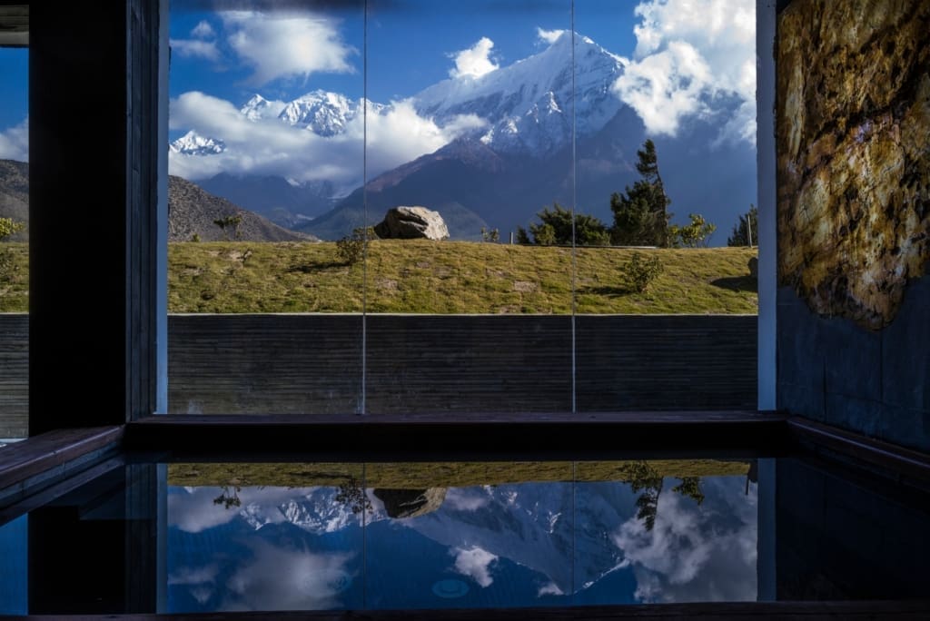 Regenerative travel | A view from the sauna at Shinta Mani Mustang, Nepal