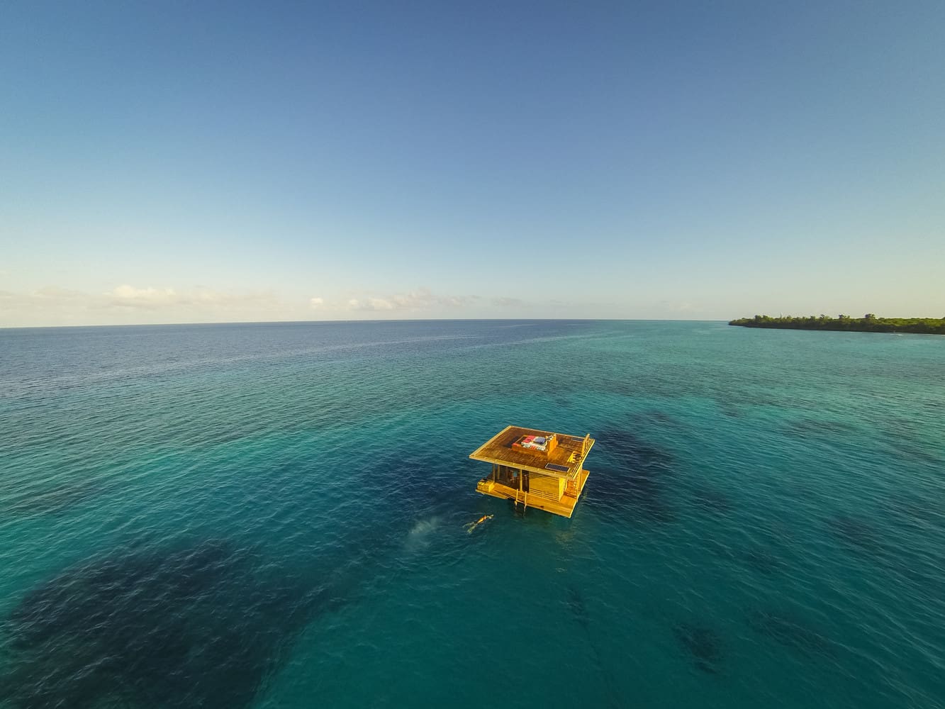 a room anchored in the ocean by Manta resort on Pemba Island, Tanzania