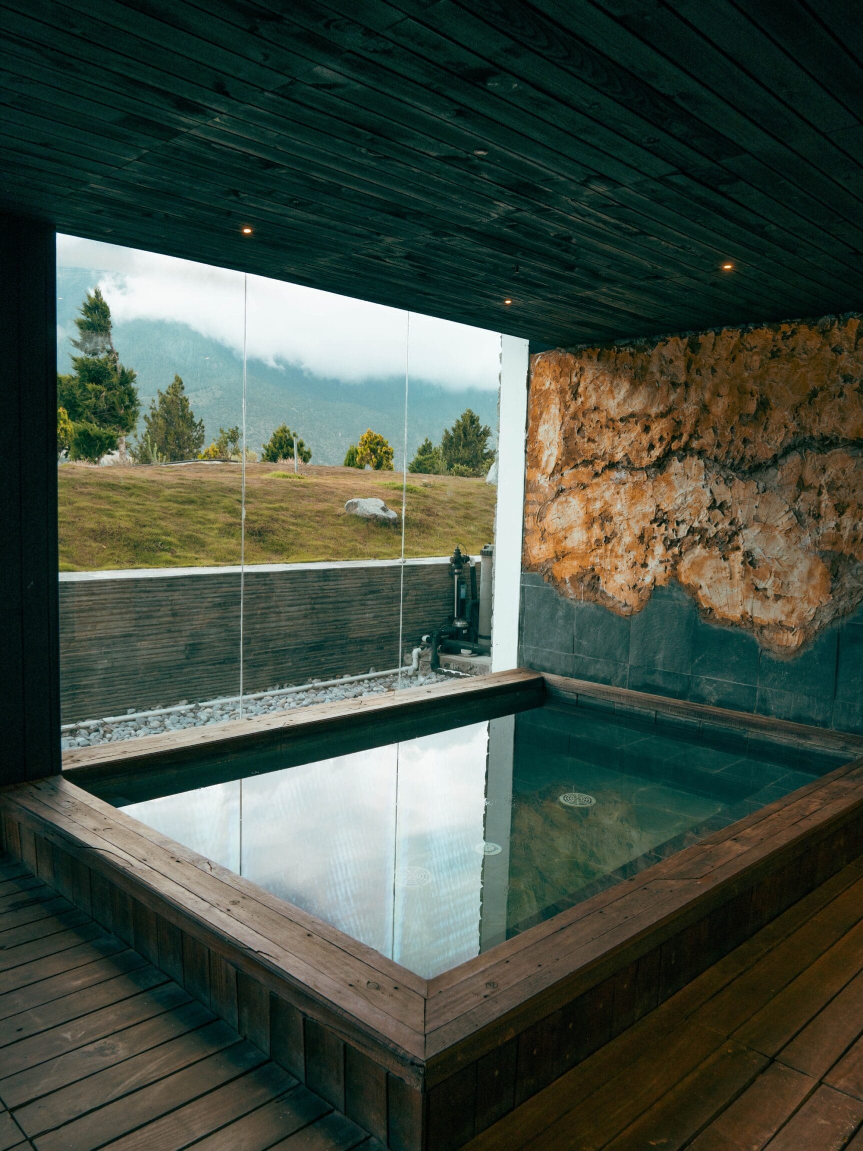 Regenerative travel | a sauna by a floor-to-ceiling window at Shinta Mani Mustang, Nepal